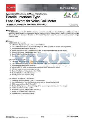BD6883GUL_12 datasheet - System Lens Driver Series for Mobile Phone Cameras Parallel Interface Type Lens Drivers for Voice Coil Motor