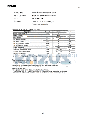 BD6922FV datasheet - Driver For 3Phase Blushless Motor