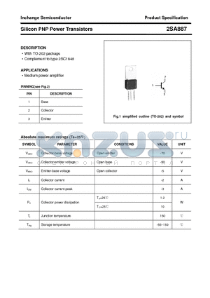 2SA887 datasheet - Silicon PNP Power Transistors