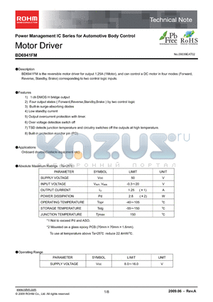 BD6941FM datasheet - Power Management IC Series for Automotive Body Control Motor Driver