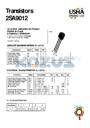2SA9012 datasheet - 1W OUTPUT AMPLIFIER OF POTABLE RADIOS IN CLASS B PUSH PULL OPERATION