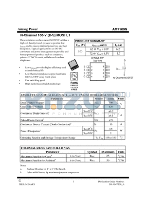 AM7100N datasheet - N-Channel 100-V (D-S) MOSFET