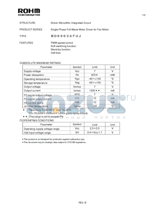 BD6963AFUJ datasheet - Single-Phase Full-Wave Motor Driver for Fan Motor