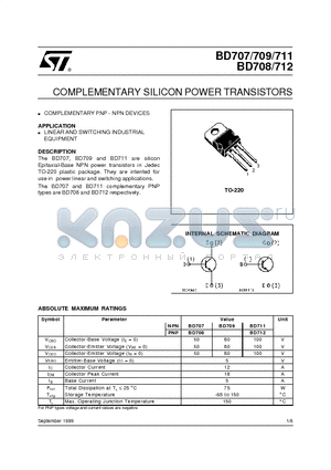 BD707 datasheet - COMPLEMENTARY SILICON POWER TRANSISTORS