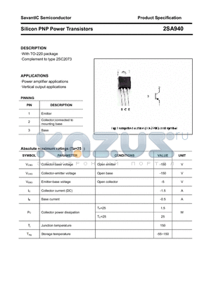 2SA940 datasheet - Silicon PNP Power Transistors
