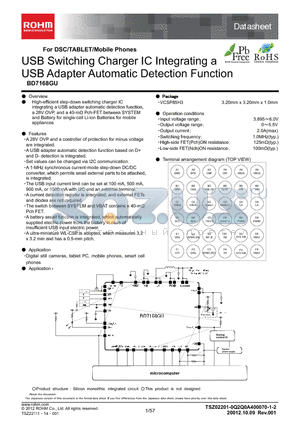 BD7168GU-E2 datasheet - USB Switching Charger IC Integrating a USB Adapter Automatic Detection Function