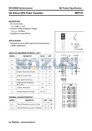 BD719 datasheet - isc Silicon NPN Power Transistor