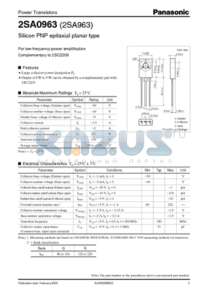 2SA963 datasheet - For low-frequency power amplification