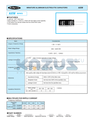 200AXW180M14.5X30 datasheet - MINIATURE ALUMINUM ELECTROLYTIC CAPACITORS