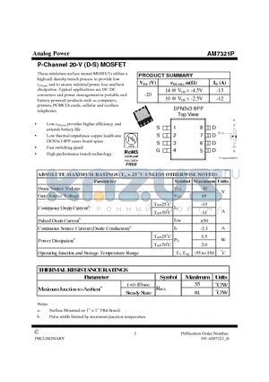 AM7321P datasheet - P-Channel 20-V (D-S) MOSFET