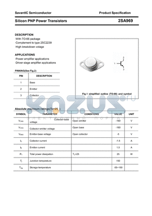 2SA969 datasheet - Silicon PNP Power Transistors