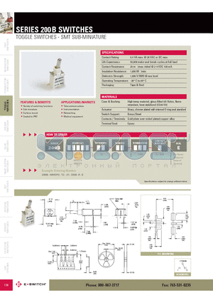 200B datasheet - TOGGLE SWITCHES - SMT SUB-MINIATURE