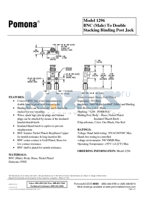 1296 datasheet - BNC (Male) To Double Stacking Binding Post Jack