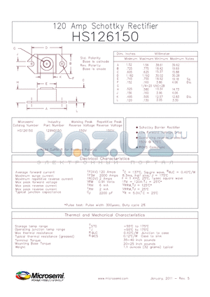 129NQ150 datasheet - 120 Amp Schottky Rectifier