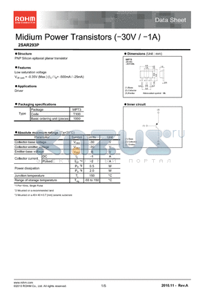 2SAR293P datasheet - Midium Power Transistors (-30V / -1A)