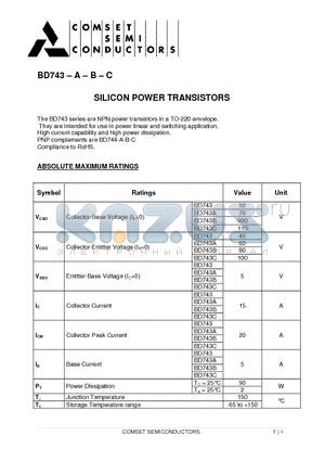 BD743A datasheet - SILICON POWER TRANSISTORS