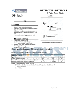 BZX85C30 datasheet - 1.3 Watts Zener Diode