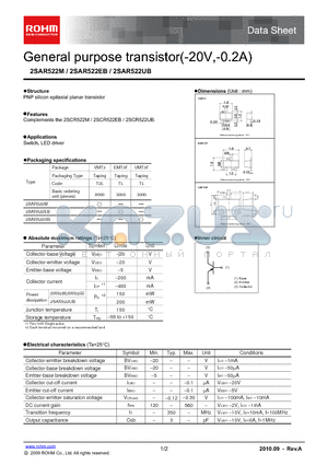 2SAR522M datasheet - General purpose transistor(-20V,-0.2A)