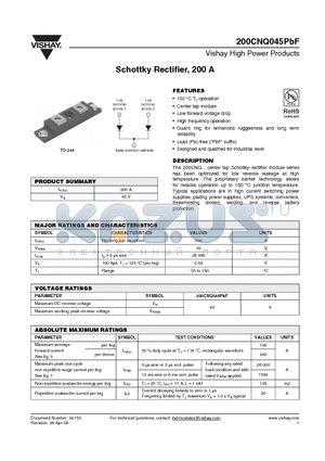 200CNQ045PBF datasheet - Schottky Rectifier, 200 A