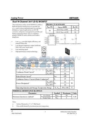 AM7930N datasheet - Dual N-Channel 30-V (D-S) MOSFET