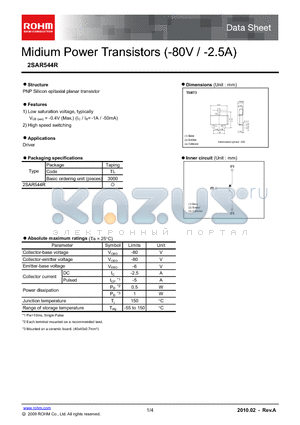 2SAR544R datasheet - Midium Power Transistors (-80V / -2.5A)