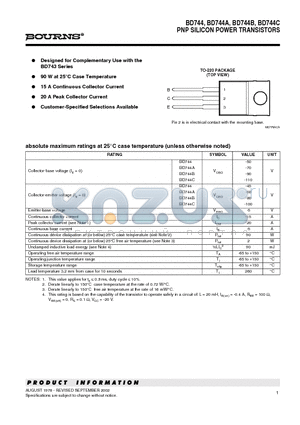 BD744 datasheet - PNP SILICON POWER TRANSISTORS