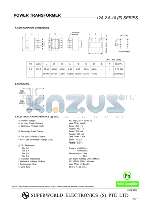 12A-2.5-10 datasheet - POWER TRANSFORMER