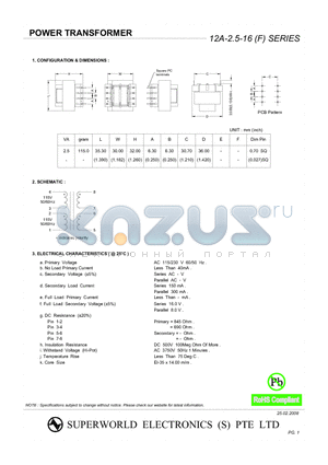 12A-2.5-16 datasheet - POWER TRANSFORMER