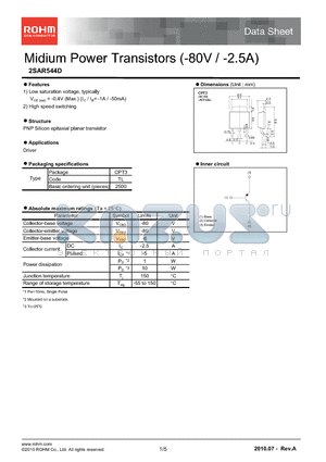 2SAR544D datasheet - Midium Power Transistors (-80V / -2.5A)