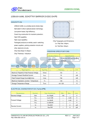 2SB035100ML datasheet - 2SB035100ML SCHOTTKY BARRIER DIODE CHIPS