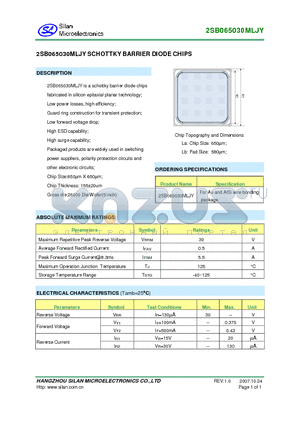 2SB065030MLJY datasheet - 2SB065030MLJY SCHOTTKY BARRIER DIODE CHIPS