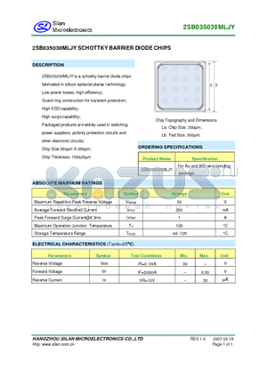 2SB035030MLJY datasheet - 2SB035030MLJY SCHOTTKY BARRIER DIODE CHIPS