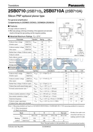 2SB0710 datasheet - Silicon PNP epitaxial planar type