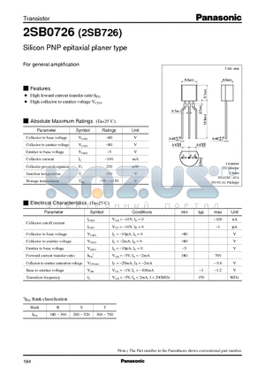 2SB0726 datasheet - For general amplification