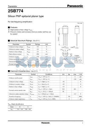 2SB0774 datasheet - Silicon PNP epitaxial planer type(For low-frequency amplification)