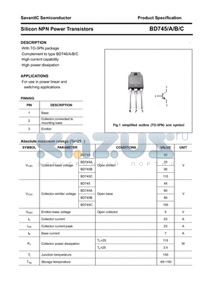 BD745 datasheet - Silicon NPN Power Transistors