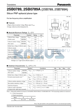 2SB0789A datasheet - Silicon PNP epitaxial planar type