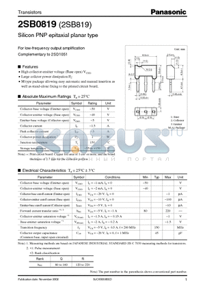 2SB0819 datasheet - For Low-Frequency Output Amplification