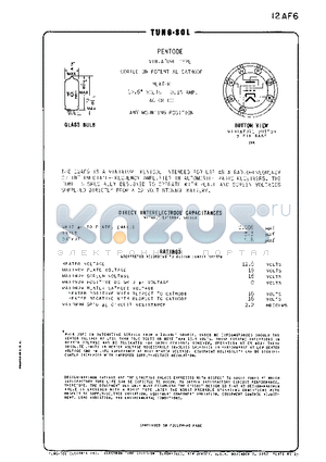 12AF6 datasheet - PENTODE MINIATURE TYPE COATED UNIPOTENTIAL CATHODE