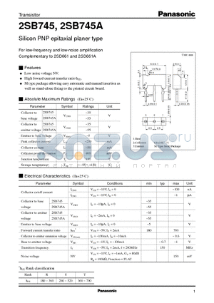 2SB0745 datasheet - Silicon PNP epitaxial planer type(For low-frequency and low-noise amplification)