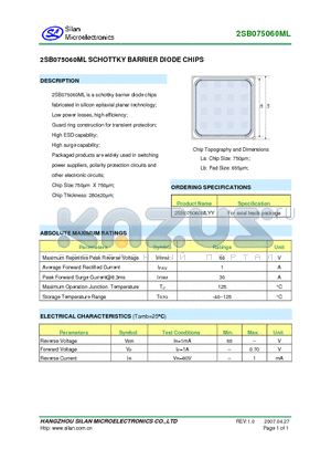 2SB075060ML datasheet - SCHOTTKY BARRIER DIODE CHIPS