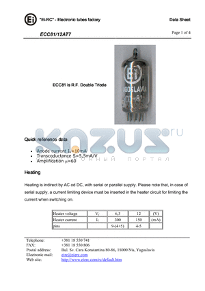 12AT7 datasheet - R.F. Double Triode