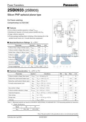 2SB0933 datasheet - For Power Switching