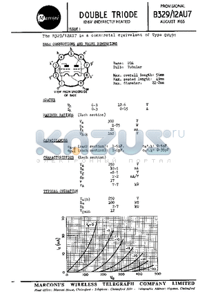 12AU7 datasheet - DOUBLE TRIODE 12-6V INDIRECTLY HEATED