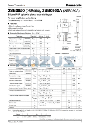 2SB0950 datasheet - For Power Amplification And Switching