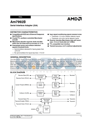 AM7992BJC datasheet - Serial Interface Adapter (SIA)