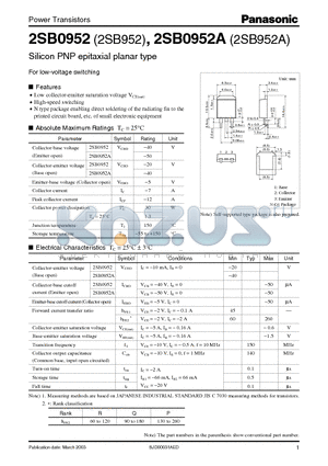 2SB0952 datasheet - For Low-Voltage Switching