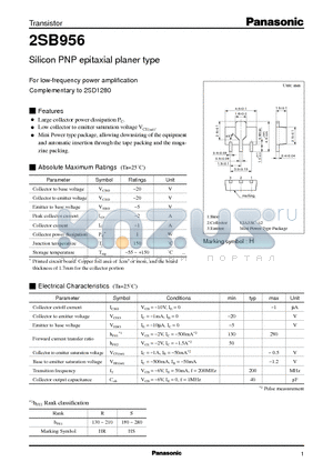 2SB0956 datasheet - Silicon PNP epitaxial planer type(For low-frequency power amplification)