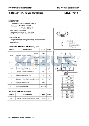 BD751A datasheet - isc Silicon NPN Power Transistors