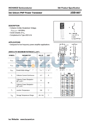 2SB1007 datasheet - isc Silicon PNP Power Transistor